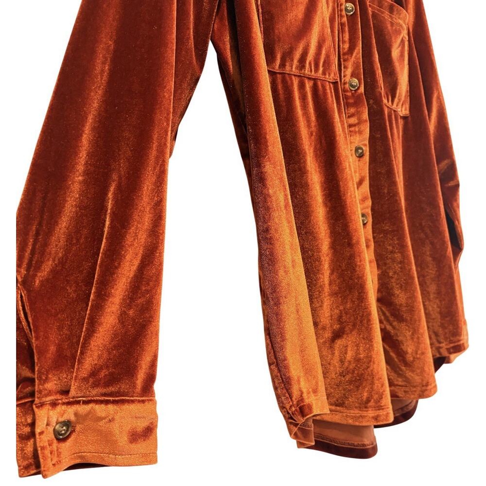 Jess Lea Burnt Orange Rust Fall Velvet Button-Up Shirt Collared Long Sleeve S - Picture 4 of 6